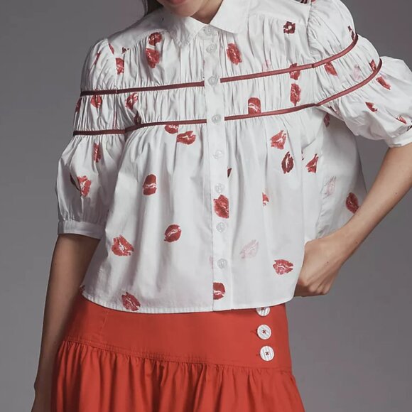 Maeve White and Red Button Down Shirt - Picture 1 of 4